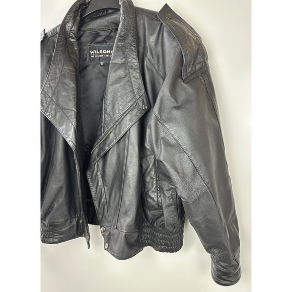 Vintage Wilsons Leather Bomber Motorcycle Jacket Asymmetric Zip Moto Black XL - Picture 10 of 16